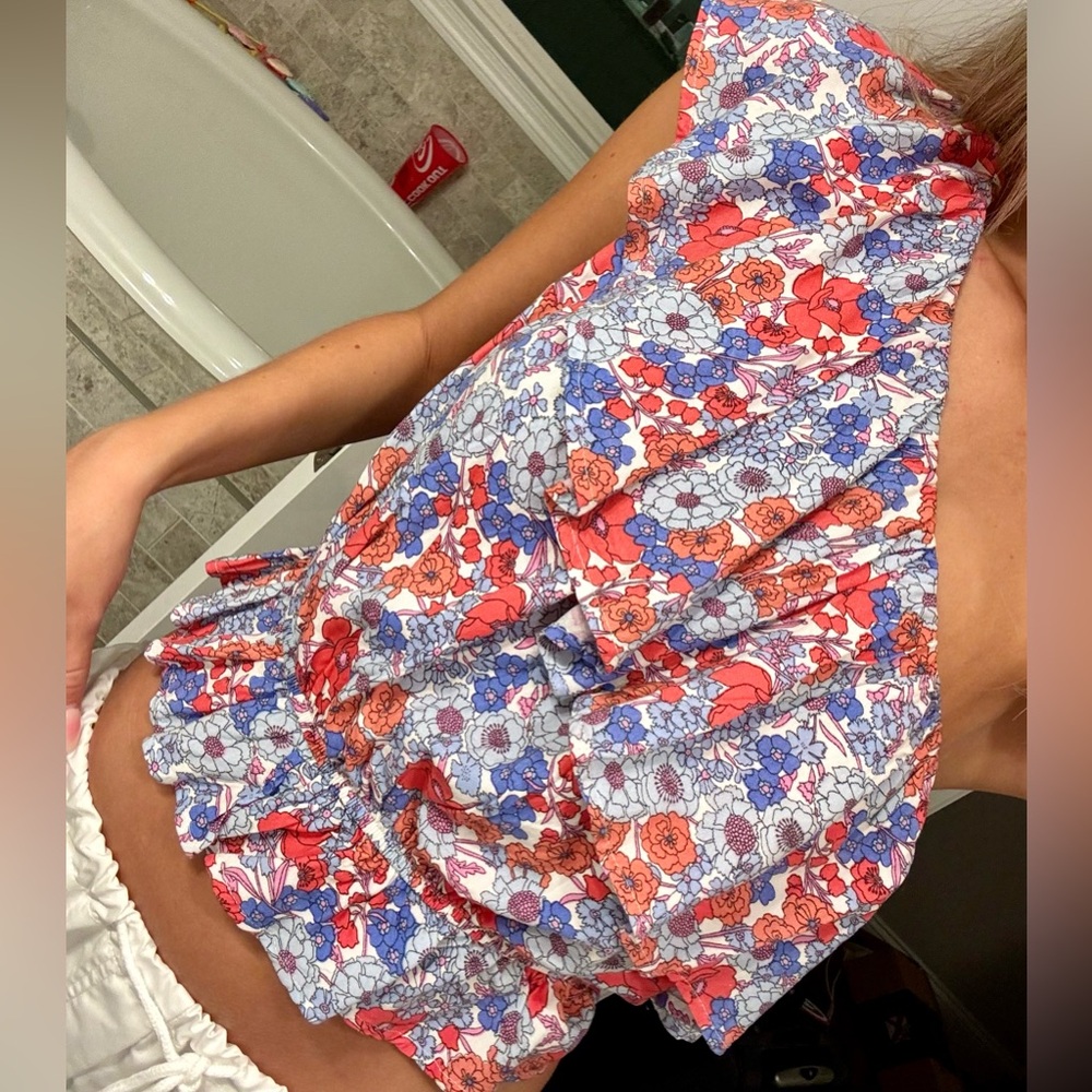 one shoulder multicolored ruffled top